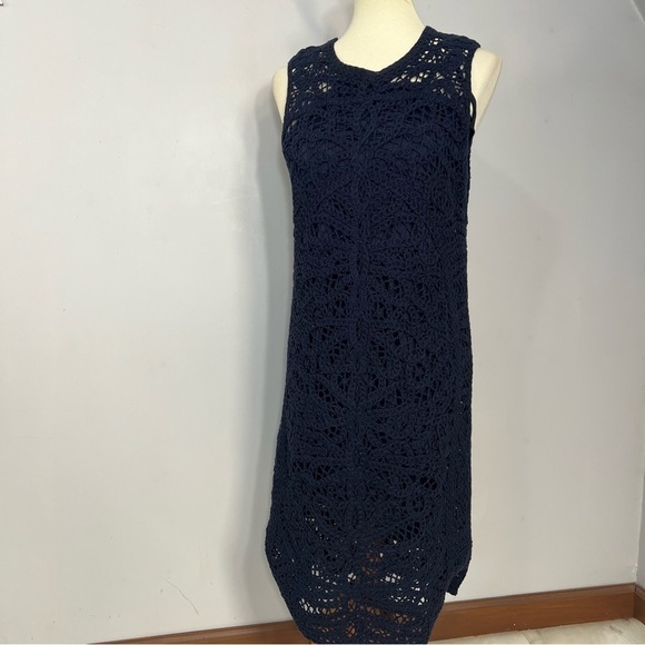 Brooks Brothers Crochet Cotton Midi Dress Preppy Career Business Blue Minimalist - Picture 13 of 13